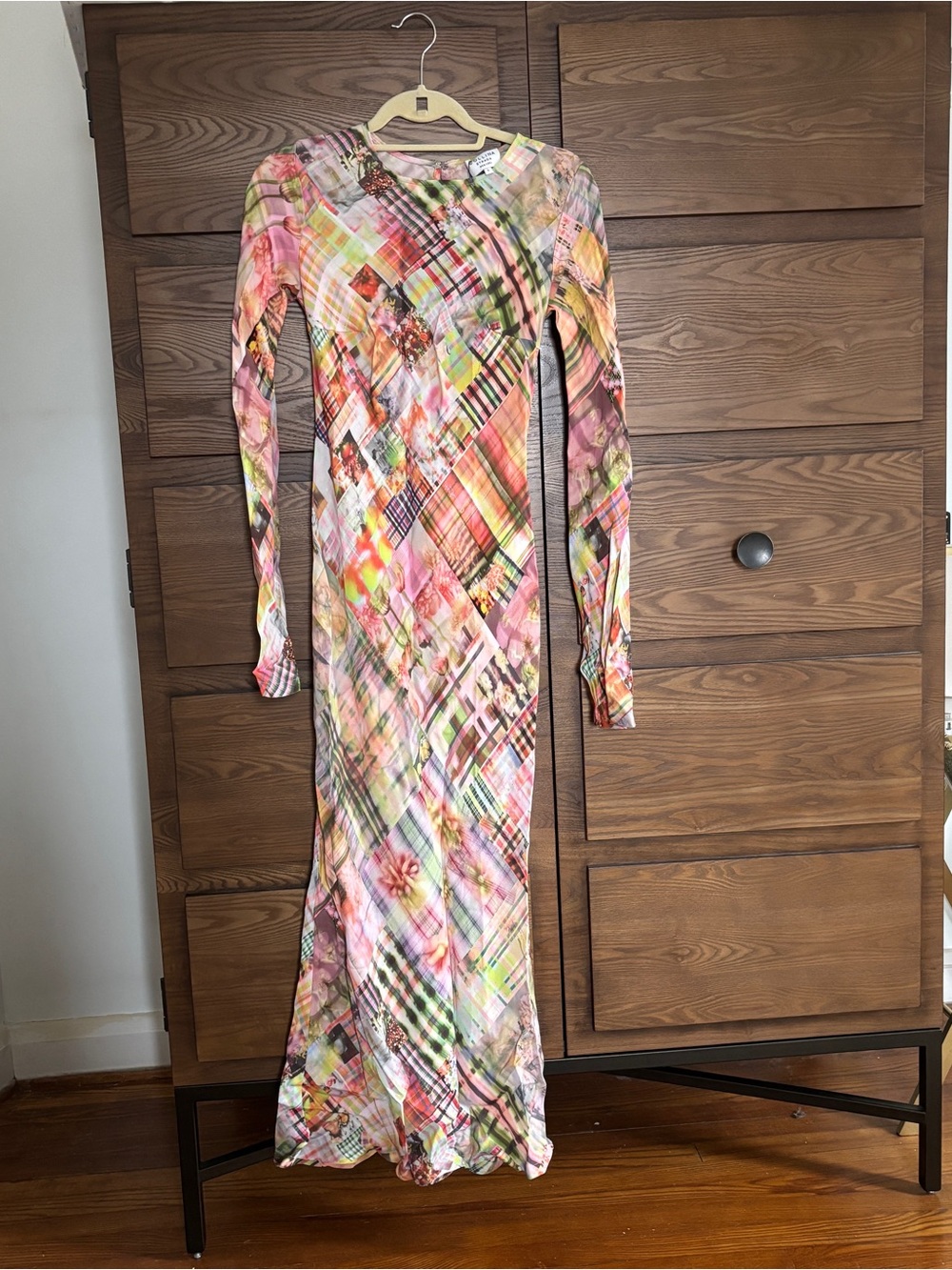 COLLINA  STRADA Pink Multi-Color Patterned extra Long-Sleeve Maxi Dress size sma